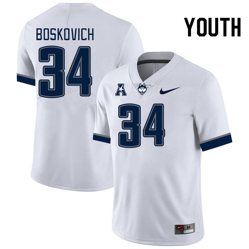 Youth #34 Carter Boskovich Uconn Huskies College Football Jerseys Stitched-White